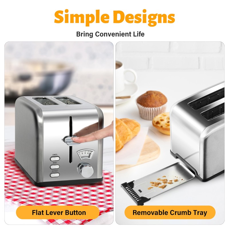 YSSOA 2 Slice Stainless Steel Toaster with Extra Wide Slot