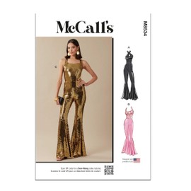 McCall's M8534H5 Misses' Flare Leg Knit Jumpsuits Sewing Pattern Packet, Design Code M8534, Sizes 6-8-10-12-14