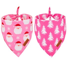 PTDECOR Bandana navideña para Perros, Bufanda Reversible para Perros de Navidad, Varios tamaños Disponibles, Bandanas navideñas de Color Rosa para Perros medianos y Grandes (Rosa, Grande)