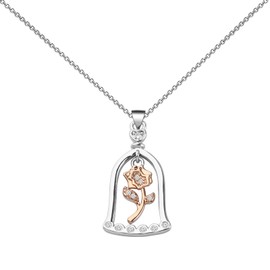 LQRI Beauty Beast Gift Belle Rose Pendant Necklace Princess Belle Fan Gift Women's Necklace (silver)