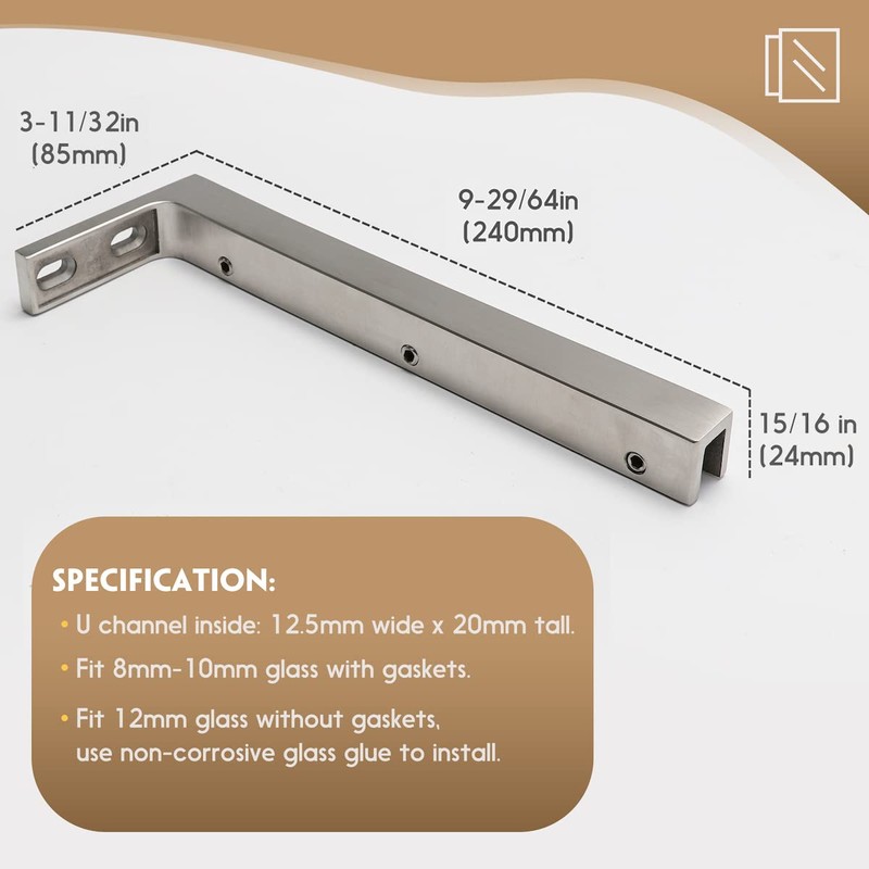 LukLoy Fixed Glass Shower Panel Glass to Wall Support Bar,