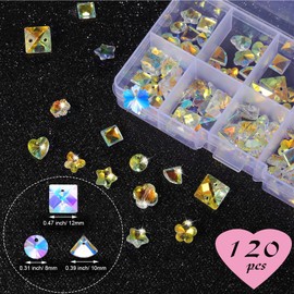 Hicarer 120 Pcs Chakra Natural Stone Beads AB Crystal Beads Charms Butterfly Heart Snowflake Loose Beads Necklace Earrings Crystal Charm Crystal Pendants for DIY Jewelry (Multiple Shape)