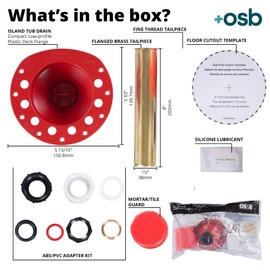 OS&B ITD 365-2-In-1 Piece ABS + PVC Island Tub Drain Rough-In for Free Standing Tub, Simplifies Installation, Water, Air, and Smoke Testable Bathtub Drain, Designed for 8" & Up Joist Spaces