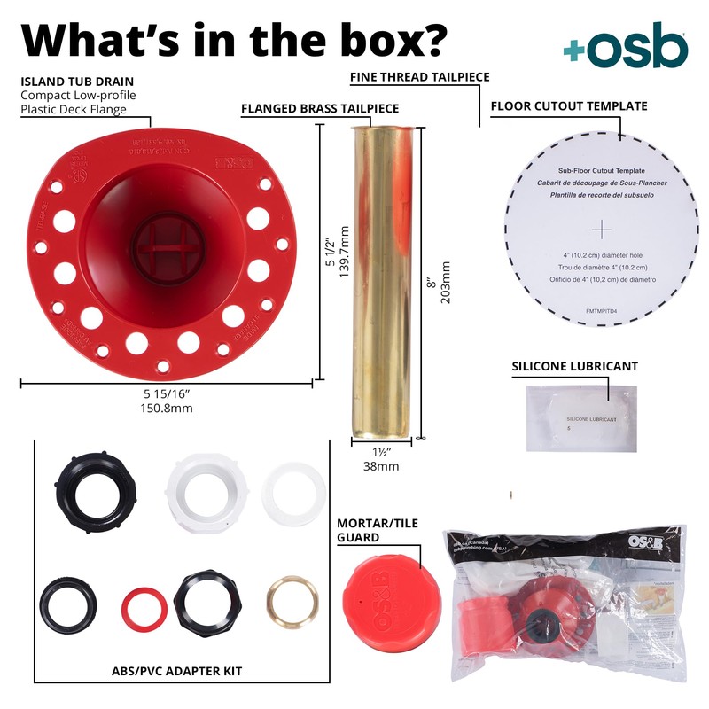OS&B ITD 365-2-In-1 Piece ABS + PVC Island Tub Drain