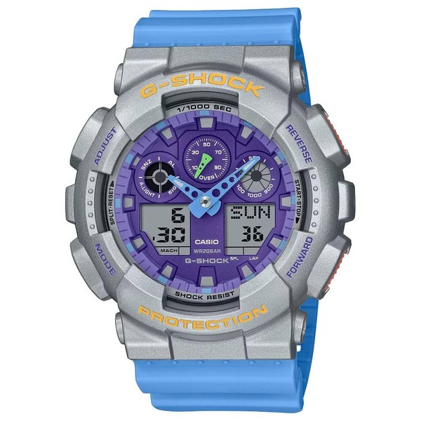 Casio GA100EU-8A2 Men's Classic Vibrant Color Alarm Chronograph G Shock