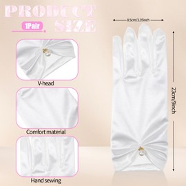 Yuomeaz 1 Pair of Bridal Gloves White Pearls Short Satin Gloves Women Silk Gloves Bow for Wedding Banquet Dresses Party Dances Wedding Opera Dinner, White