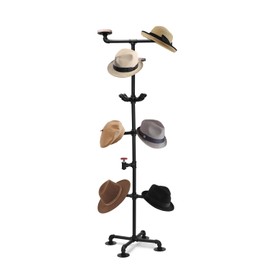 Vrietina Hat Rack, 6 Tier Heavy Duty Black Metal Pipe Coat Rack Stand with 13 Hooks, Hat Rack Stand for Jackets, Hats, Bags, Entryway Organizer for Bedroom, Living Room, Closet
