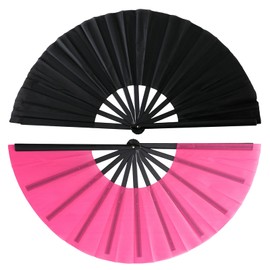 Qchengsan Boots on The Ground Hand Fan,Popping Clack Fans for Line Dancing,Large Folding Clap Handheld Fans,Line Dance Clacking Chinese Kung Fu Tai Chi Hand Fan for Women Party Dance (Pink+Black)
