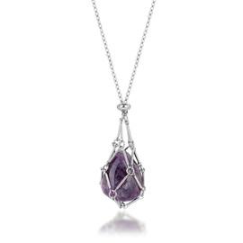 Gixemeva Interchangeable Crystal Holder Necklace,Crystal Stone Cage Pendant Necklace,Stainless Steel Crystal Gemstone Holder Necklaces for Women Men