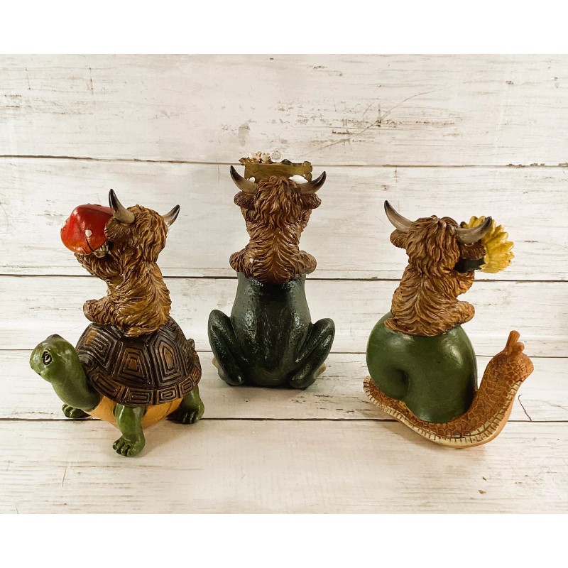 Gerson Spring Decor - Garden Friends Highland Cow Figurine 3pc