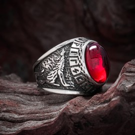 BAVIPOWER Viking Wolf Raven Odin Symbol Ring Stainless Steel Asatru Pagan Protection Jewelry for Mens Womens