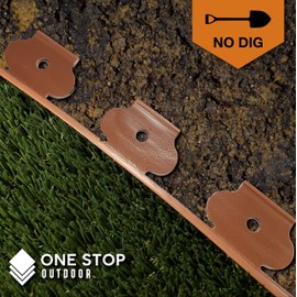 One Stop Outdoor Instant Edging - Brown 20ft Premium No Dig Yard Edging Kit, for Landscaping, and Flower Gardens Border - (2" High) - Includes 18 Edging Stakes (Brown)