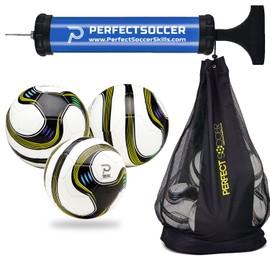 Perfect Soccer Ball Size 5 Set of 3 Designed to Hold Pressure & Rocket Off Your Foot w/Soccer Ball Bag & Soccer Ball Pump Sturdy Multi Pack Soccer Balls Futbol Combo for Youths & Adults