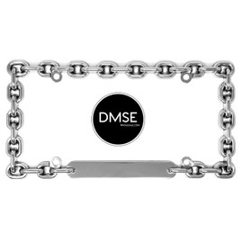 DMSE Chain Link Universal Design Metal Round License Plate Frame Fits Almost All Vehicles (Chrome)