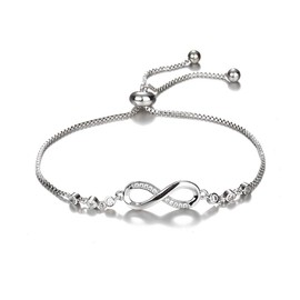 AILUOR Women's White Gold Plated Fashion Infinity Anklet Bracelet Endless Love Symbol Charm Adjustable Large Bracelet for Women (Silver)
