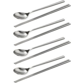 (Good Life Me) Stainless Steel Plain Cutlery 4-Set Spoons Chopsticks 4-Person Couple Commercial Cutlery Set / (굿라이프미)스텐 민자수저 4세트 숟가락 젓가락 4인 부부 업소용수저세트