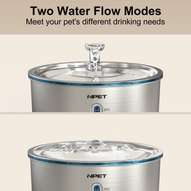 NPET Stainless Steel Cat Fountain, 1Gallon/4L Automatic Pet Drinking Fountain Dog Water Dispenser Bowl with Water Level Window for Cats Indoor - 210plus