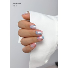 AutyaMee Semi Cured Gel Nail Strips (Sunset Cloud), Blue Red Omber, 20 Pcs Gel Nail Wraps, Stickers, UV Light Required, Salon Quality