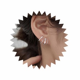 Inateannal Boho Crystal Earrings Silver CZ Needle Claw Stud Earrings Sparkle Needle Claw Earrings Minimalist Huggie Illusion Earrings Jewellery for Women and Girls, Zinc, No Gemstone