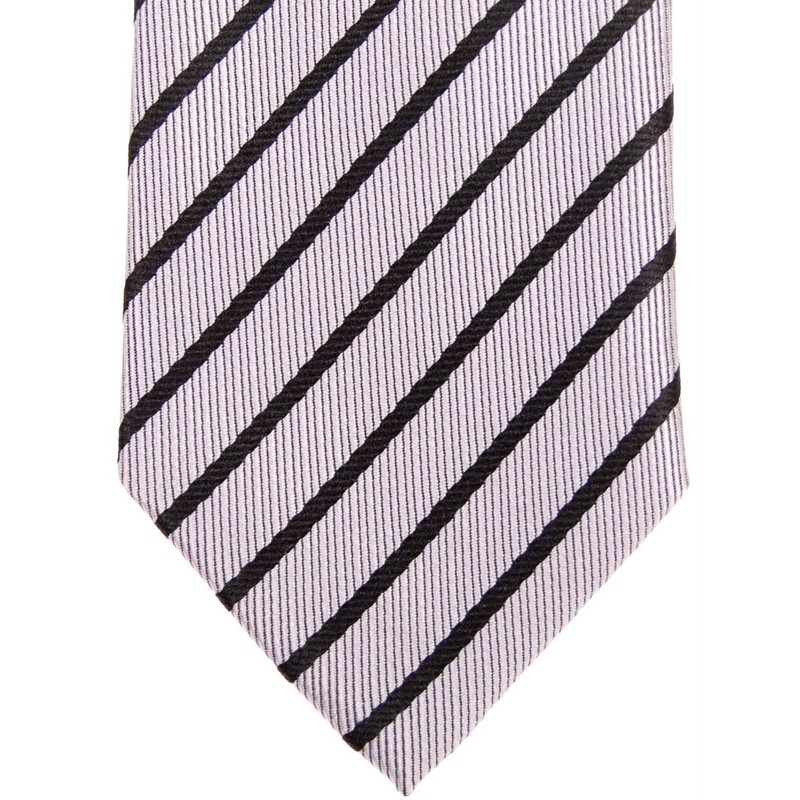 Retreez Regimental Striped Woven Microfiber Skinny Tie - Silver with