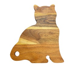 Funny Cat Shaped Wood Cutting Board for Kitchen with Handle, 14"L x 12"W Decorative Funny Cat Charcuterie Serving Board, Cheese Serving Board, Solid Wood Board