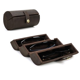 Contacts Luxury Leather Sunglasses Travel Case 3 Slot Foldable Sunglass Box Eyeglasses Organizer Vintage Eyewear Holder for 3 Pairs Glasses