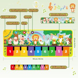 WEARXI Toddler Toys, 45 X 18 inch Piano Mat for Kids, Baby Toys, Kids Toys, 10 Animal and 9 Piano Sound, Montessori Toys for 1 Year Old, Toys for 3 Year Old Boys & Girls, Toddler Toys 1-2 Year Old