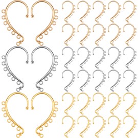 SmallCat 30PCS DIY Ear Cuffs Earrings for Women, 0.91 x 2.3 in Alloy Non Piercing Ear Wraps Earring Findings, Clip on Earrings for DIY Jewelry Making (Silver, Gold, kc Gold)