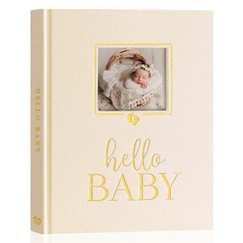 Lanpn Hello Baby Memory Book, Newborn First 5 Year Keepsake with DIY Window, Linen Baby Book Memories Journal Scrapbook Photo Book, Baby Milestone Album for Boy Girl New Parents (Beige, 154 Pages)