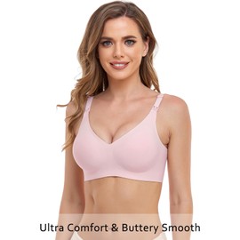 Vinfact Smooth Nursing Bras for Breastfeeding Seamless Maternity Bras for Pregnancy Wireless Bralette with Extra Bra Extender - Large, Pink