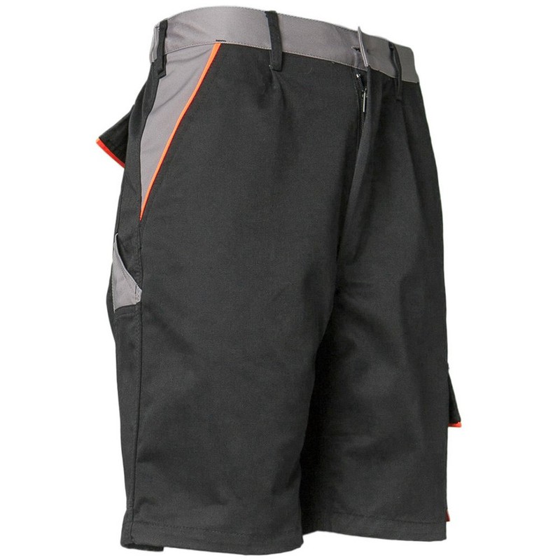 Planam Size 4XL Men's Visline Shorts, Black, Orange, Zinc, Model