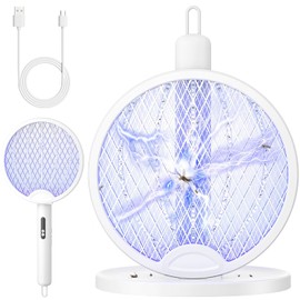 YISSVIC 2 in 1 Mosquito Killer Racket, 4000V Foldable Electric Fly Swatter with Charging Base & Purple Light, Rechargeable 1800mAh Bug Zapper Indoor for Home, Patio, Backyard, Camping Use