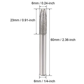 uxcell Diamond Burrs Bits Grinding Drill Carving Rotary Tool for Glass Stone Ceramic 150 Grit 1/4" Shank 6mm Tapered 5 Pcs