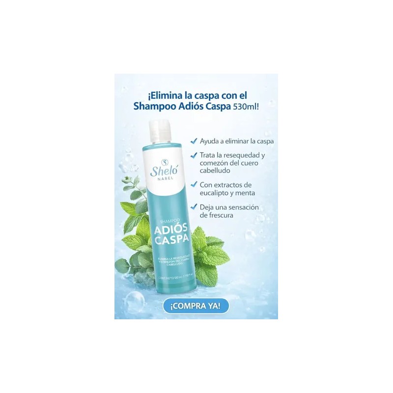 Shampoo Adiós Caspa 530ml Elimina La Resequedad Shelo Nabel