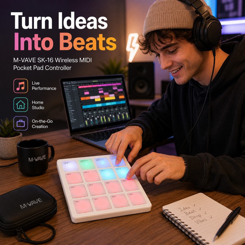 Wireless MIDI Pad Controller for Beat Making – 16 RGB