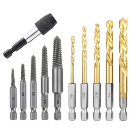 Saipor 11 Pieces Stripped Screw Extractor Set, Reverse Drill Bit Extractor Set, Hex Shank Left Hand Drill Bit and Easy Out Bolt Extractor Kit for Removing Damaged Broken Screws, Bolts, and Studs