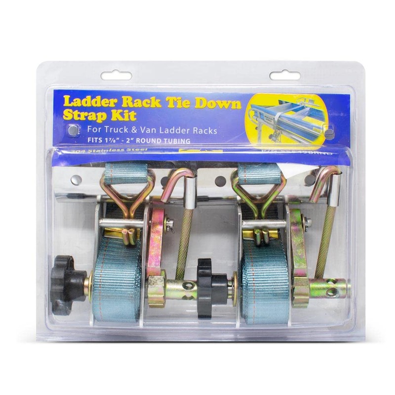 Pair of Polished Stainless Steel Ladder Rack Ratchet Tie-Down Straps