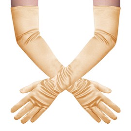 Hpfulseazn Women's 13.8"/ 21" Long 1920s Flapper Evening Opera Satin Gloves, Formal Bridal Banquet Party Wedding Mittens(Length 21" - Gold)