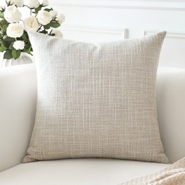 OTOSTAR Linen Throw Pillow Cover Set of 1 Decorative Square Pillowcases Cushion Covers 20x20 Inch for Home Decor Sofa Bedroom Car 50 x 50CM Beige