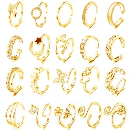 Staligue 20pcs Adjustable Toe Rings Set for Women Fingers Joint Tail Summer Beach Arrow Flower Open Rings Foot Jewelry