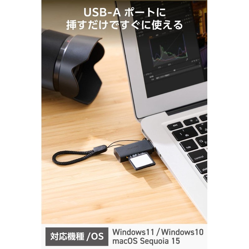 ELECOM Card Reader USB-A 2-in-1 5Gbps 【Supports SDXC/SDHC/SD/microSDXC/microSDHC/microSD】 MR3-D20EBK
