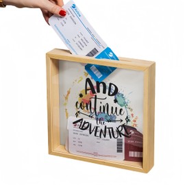 8x8 Ticket Shadow Box 'and Continue The Adventure' Decorative Memento Frame with Loading Slot - for Sports, Concert, Movie Stub, Travel Keepsake