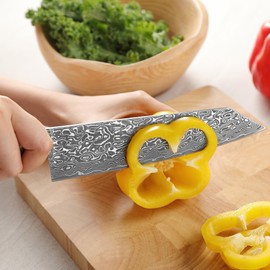 zayiko Kiritsuke Chef Knife, 8 Inch Blade Kitchen Knife, Professional Chefs Knife made from 67 Layers of Damascus Steel with VG10 Core, Damascus Knife with Birch Rroot Wood Handle (Kinone Series)