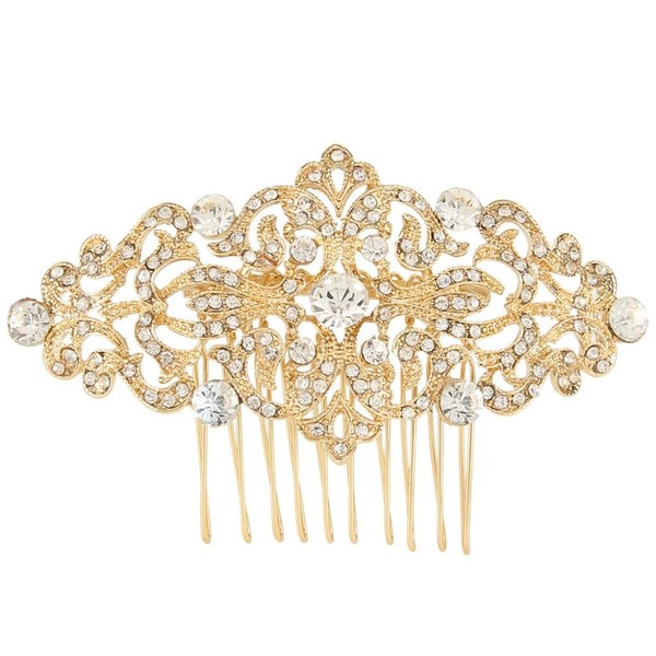 EVER FAITH Art Deco Wave Bridal Hair Side Comb Clear Austrian Crystal Gold-Tone