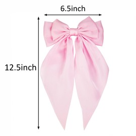 JGQUR Satin Hair Clips for Women– Pack of 2 Long Tail Bow Alligator Clips, Soft Ribbon Barrettes for Girls Daily Wear, Gifts for Birthday Party, Pink Red Clips