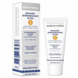 Exderm White Emulsión Despigmentante Día Antimanchas con Protector Solar FPS 50 Tratamiento para Melasma Paño Rostro Hidratante Piel Sensible 50 ml