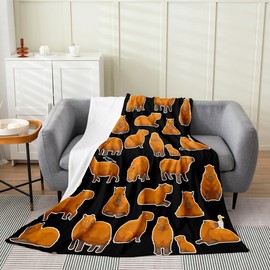 Erosebridal Capybaras Blanket Twin 60x80 Inch, Cute Capybara Throw Blanket, Cartoon Animal Black Fleece Blanket, Kawaii Funny Wildlife Rodent Brown Lightweight Bed Blanket for Girls Boys Kids