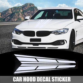 X AUTOHAUX 32.28"x10.87" Car Hood Stripe Sticker Auto Racing Exterior Decal Decoration for Car Hood Roof Trunk Skirt Bumper White 1Pair