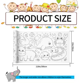 Children’s Drawing Roll Paper, 2 Rolls Coloring Paper Rolls, Sticky Drawing Paper Roll, DIY Painting Drawing Color Painting Paper for Kids Toddler Gifts, 11.8" x 118"(Dinosaur/Animal)