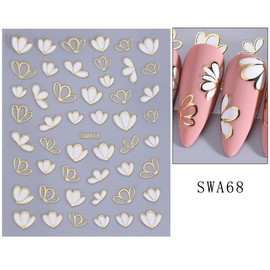 Winning Smile 6 Sheets Nail Art Decals 3D Embossed Stickers (Gold Flower-WS03)